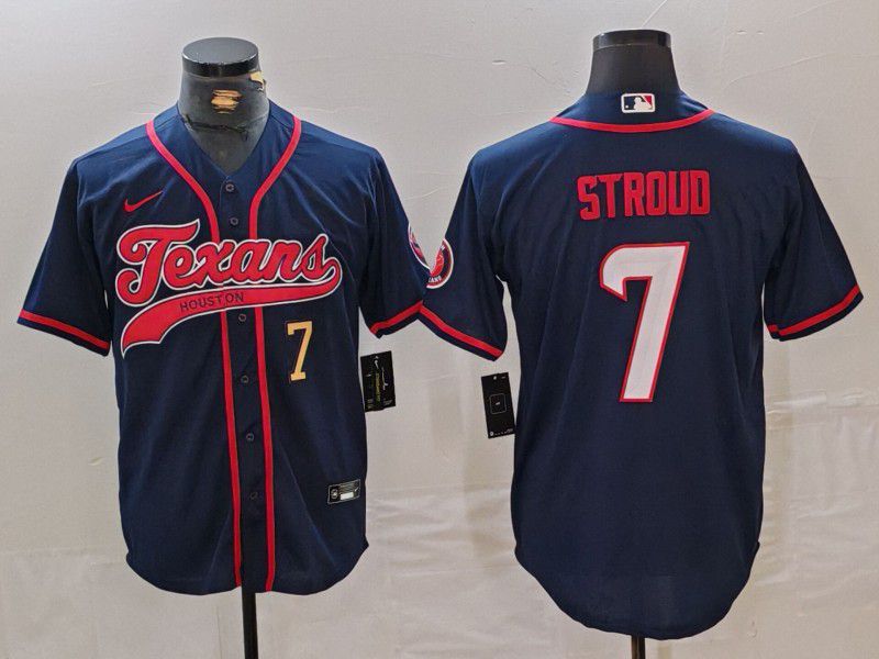 Men Houston Texans 7 Stroud Blue Joint Name 2024 Nike Limited NFL Jersey style 2